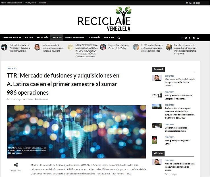 TTR: Mercado de fusiones y adquisiciones en A. Latina cae en el primer semestre al sumar 986 operaciones